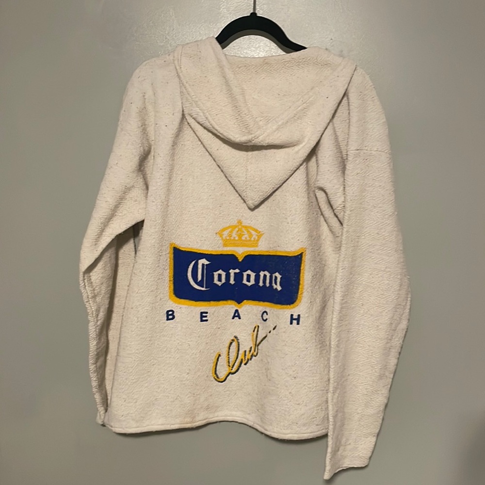 Vintage 90s Baja Corona Beach Club Burlap Drug Rug Hoodie